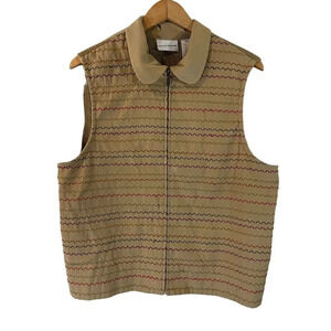 Alfred Dunner Full Zip Vest 16 Earth Tone Color Zig Zag Embroidery Knit Backside
